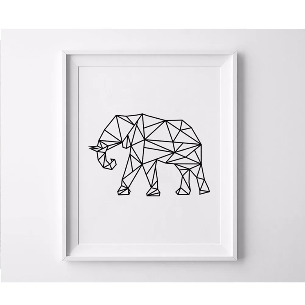 Geometric Modern Elephant Art Mural Black Canvas Oil Painting Wall Pictures Paintings for Living room Decor | Дом и сад