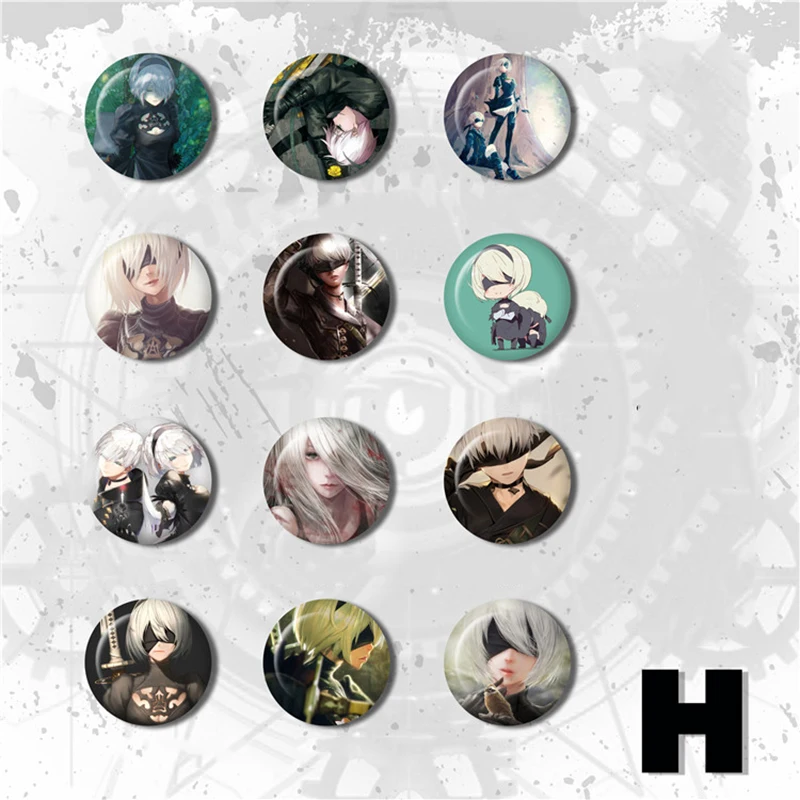 ZXFJXR игра 58 мм NieR Automata Heroine 2B YoRHa № 2 Тип B Escudo de armas Broche круглые значки Stemma иконы