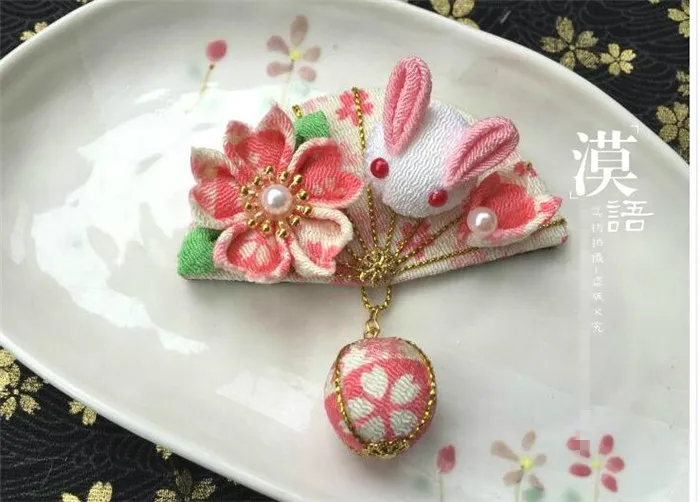 

hand made hairpin cotton cloth hair clip barrettes Japanese style anime cosplay accessories free shipping sakura bunny ball