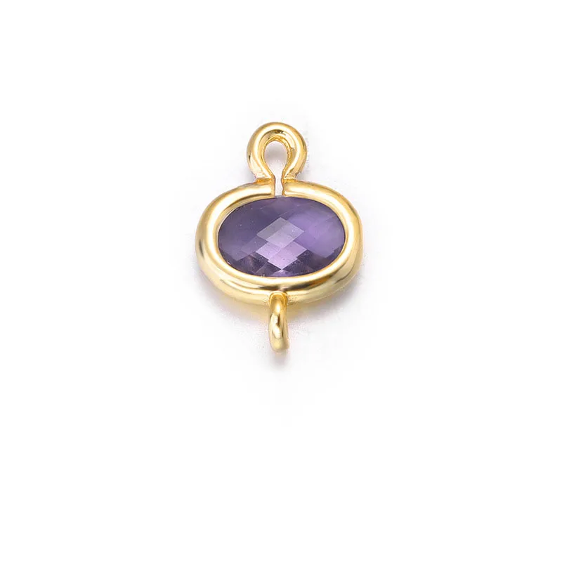 Purple 4 шт. 9x12 мм 24k цвета шампанского, позолоченные латунные бусины с овальным цветным стеклом, 2 отверстия, соединяемые амулеты, качественные аксессуары - Окраска металла: Purple