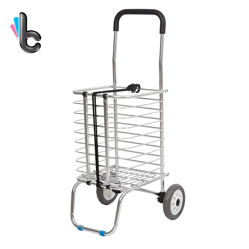 

Foldable Shopping Trolley Supermarket Supply Aluminum Alloy Shopping Cart Storage Furniture Two Wheels carrello