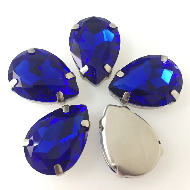 Бесплатная доставка! Стеклянные стразы royalblue в виде капли воды с серебряным