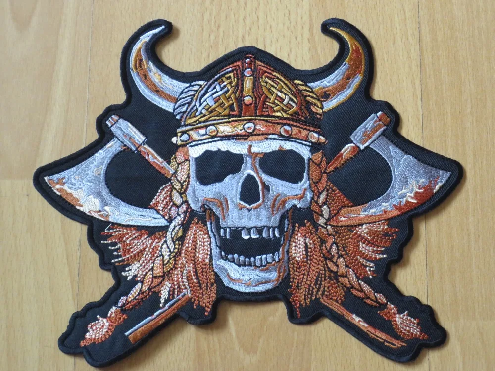 Нашивки с вышивкой Shouting Skeleton with Two ax Viking 9 дюймов|embroidery patch|patches for jacketspatches motorcycle jackets