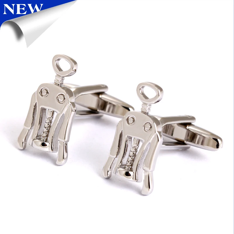 Забавные запонки новинка Серебряный штопор открывалка для бутылок мужской