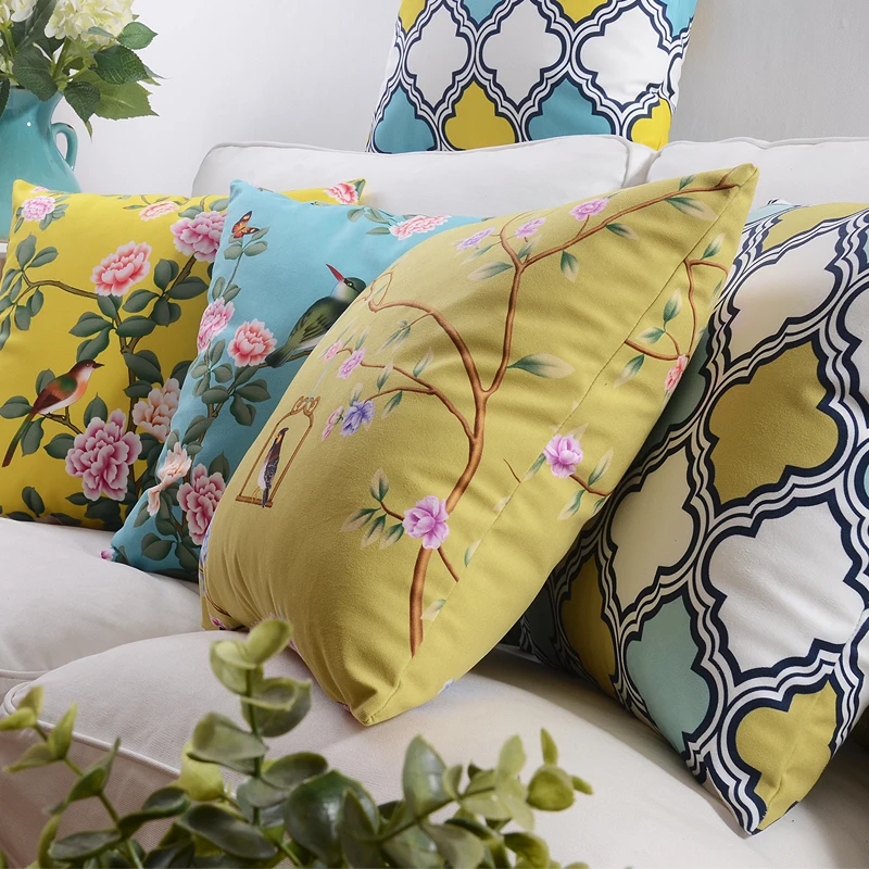 Евро птица с цветочным геометрическим узором вельветовый чехол для подушки
