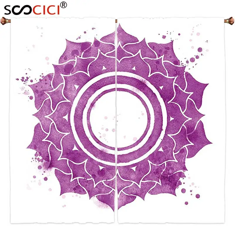 Оконные шторы обработаны 2 панелями чакра Декор акварельный цветок с эскизными