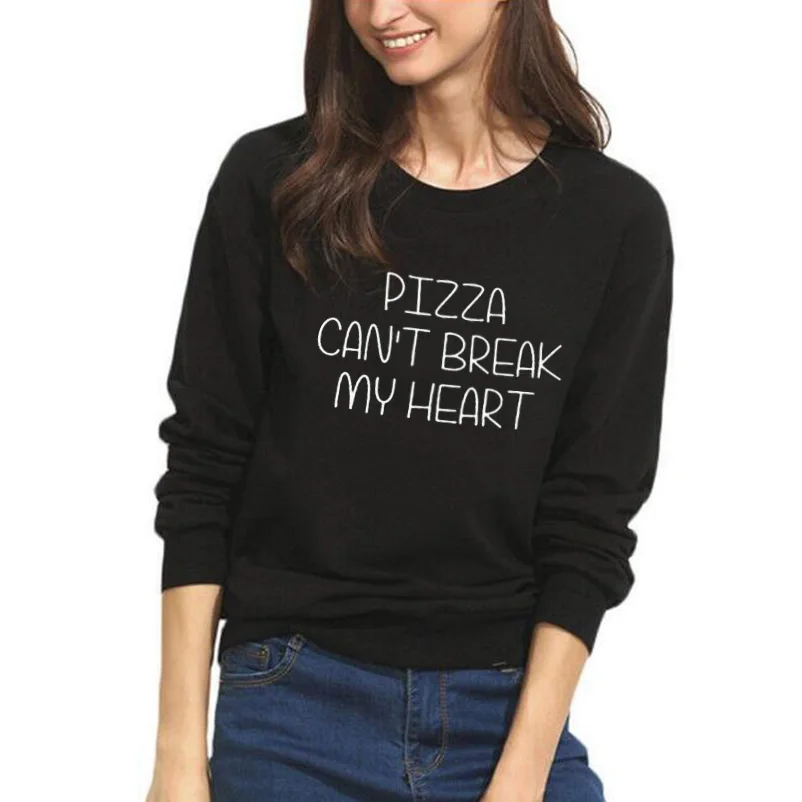 

Casual Women Autumn Hoodies Sudaderas Mujer Fashion Print PIZZA CAN'T BREAK Letters Sweatshirt