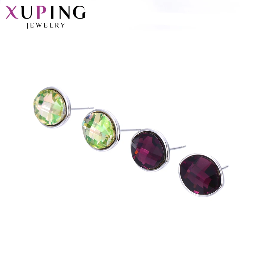 Xuping простые круглые серьги гвоздики с разноцветными кристаллами от Swarovski модные