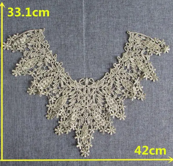 Modern Gold Cotton Embroidery 3D Flower Lace Collar Fabric Sewing Applique DIY Bridal Neckline Ribbon Trim Guipure Wedding Decor | Дом и сад