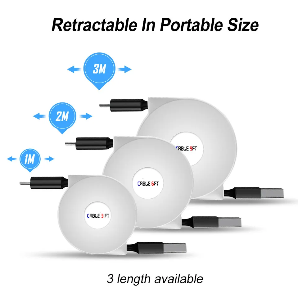 Usb type C выдвижной кабель для Xiaomi mi a1/A2/Max/mi x 2 USB-C 1/2/3 метра портативный type-C зарядный кабель зарядное устройство для телефона 2 м/3 м