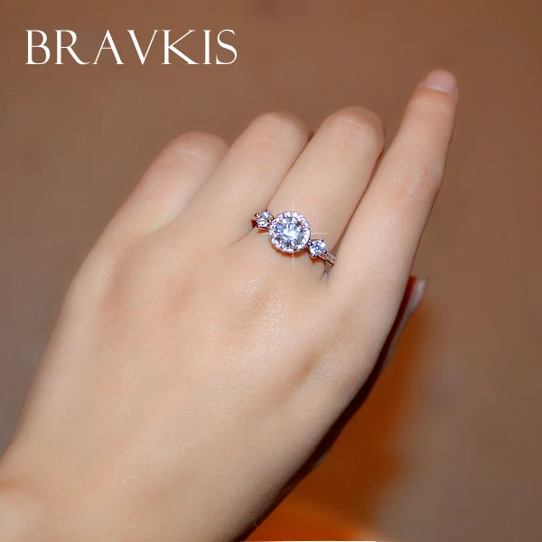 Женские винтажные обручальные кольца BRAVEKISS с 3 камнями из кубического циркония