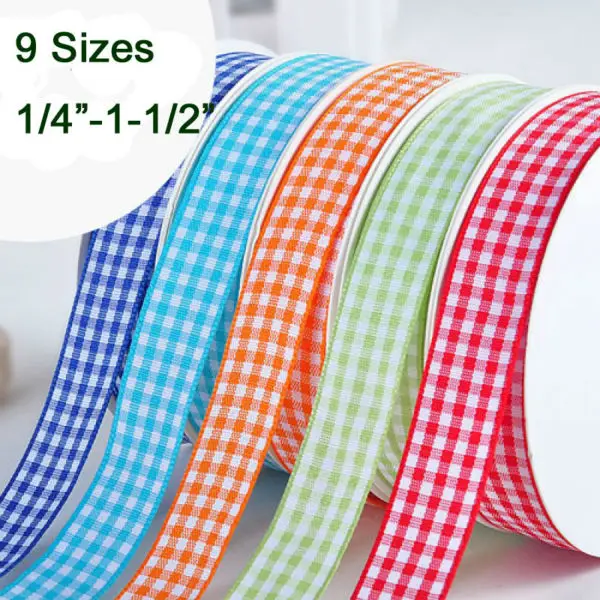 

PPCrafts 5 6 9 13 16 19 22 25 38MM Gingham Ribbon High Quality For Wedding Crafts Hairbow DIY