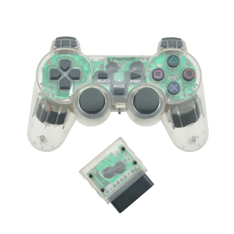 Прозрачный цветной беспроводной контроллер Bluetooth для sony Playstation 2, геймпад 2,4G, контроллер вибрации для sony PS2, джойстик - Цвет: Transparent White