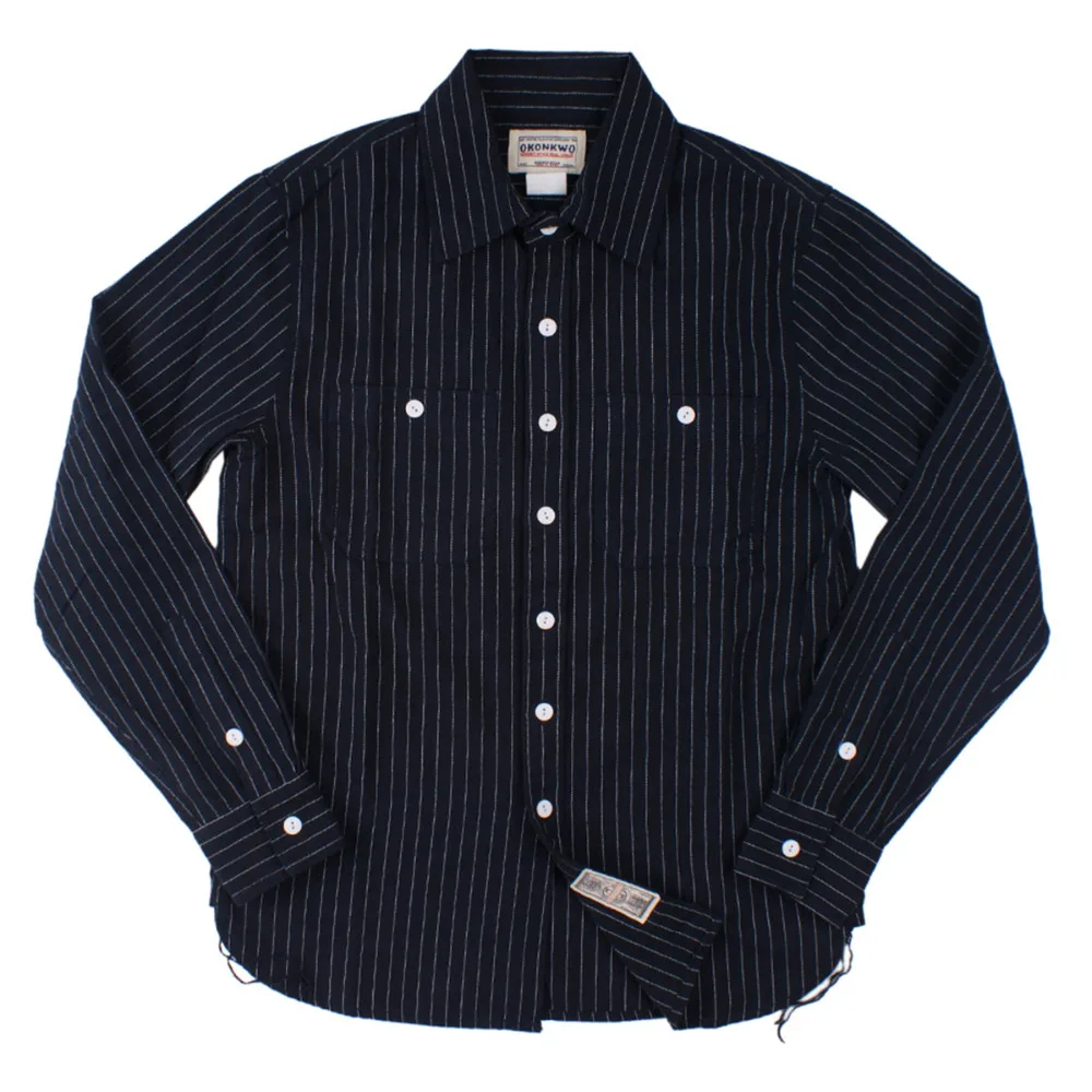 Осень Зима карго полоса Мужская рубашка Уличная Повседневная Camisas Para Hombre с длинным рукавом винтажные рабочие рубашки мужская одежда