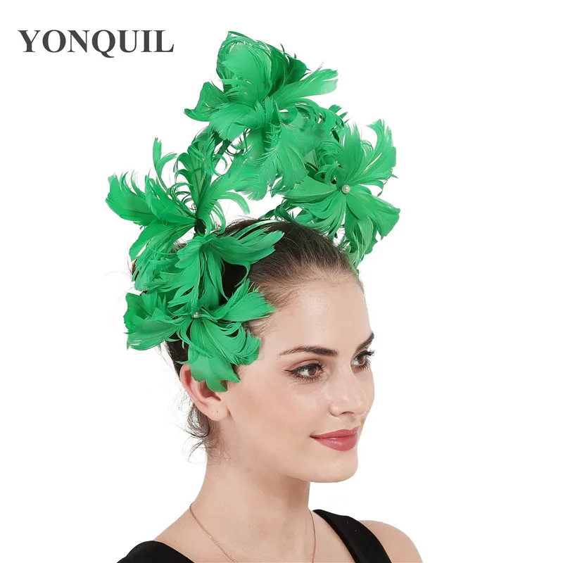 

Dancing Green Fascinator Headbands Princess Prom Cocktail Party Feathers Headwear Hair Accessories Formal Dress Headwear SYF668