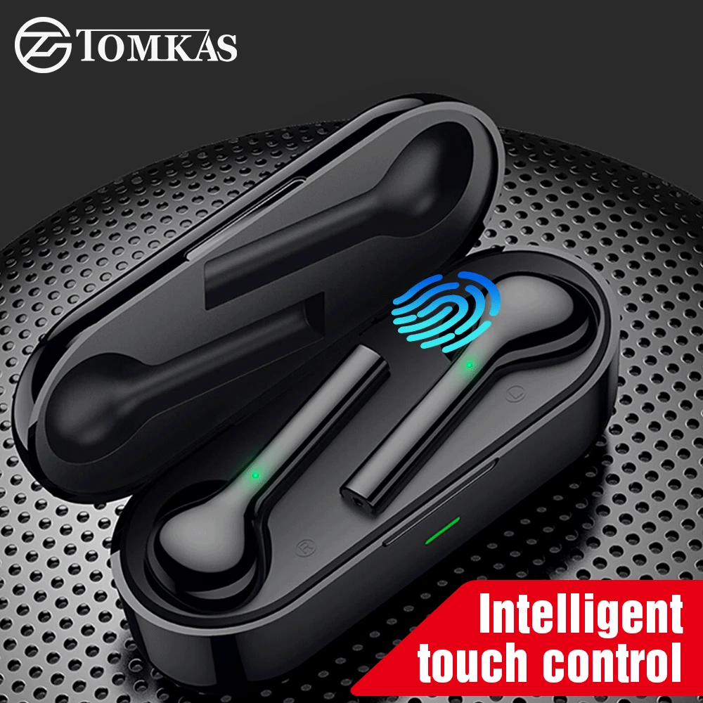 TOMKAS мини TWS Bluetooth Беспроводные наушники с сенсорным управлением, Спортивная гарнитура с двойным микрофоном для мобильного телефона