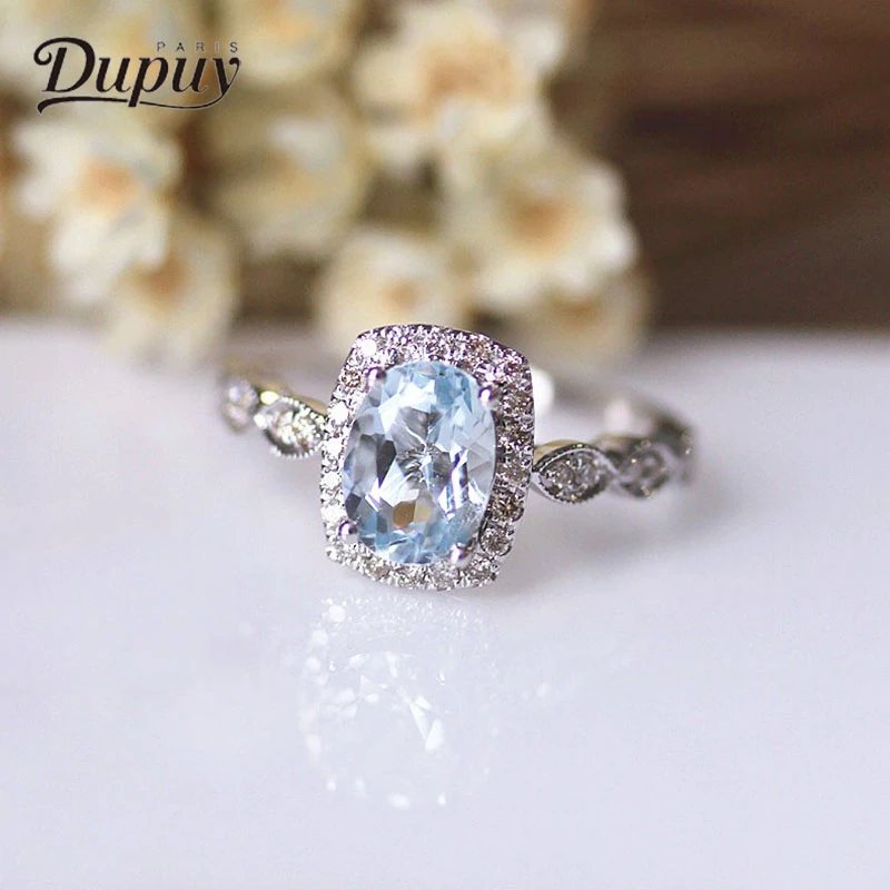 Дюпюи Обручение кольцо 6*8 мм 1.4ct овальным вырезом High End Голубой Аквамарин кольцо 14 К белое золото Леди элегантный изысканные украшения D180076