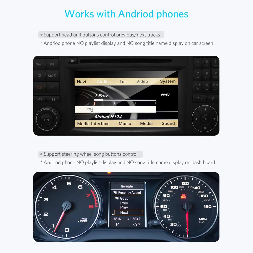 Bluetooth автомобильный комплект для VW MDI музыкальный ресивер Airdual модуль для Mercedes Benz MMI медиа интерфейс AUX кабель адаптер для Audi AMI