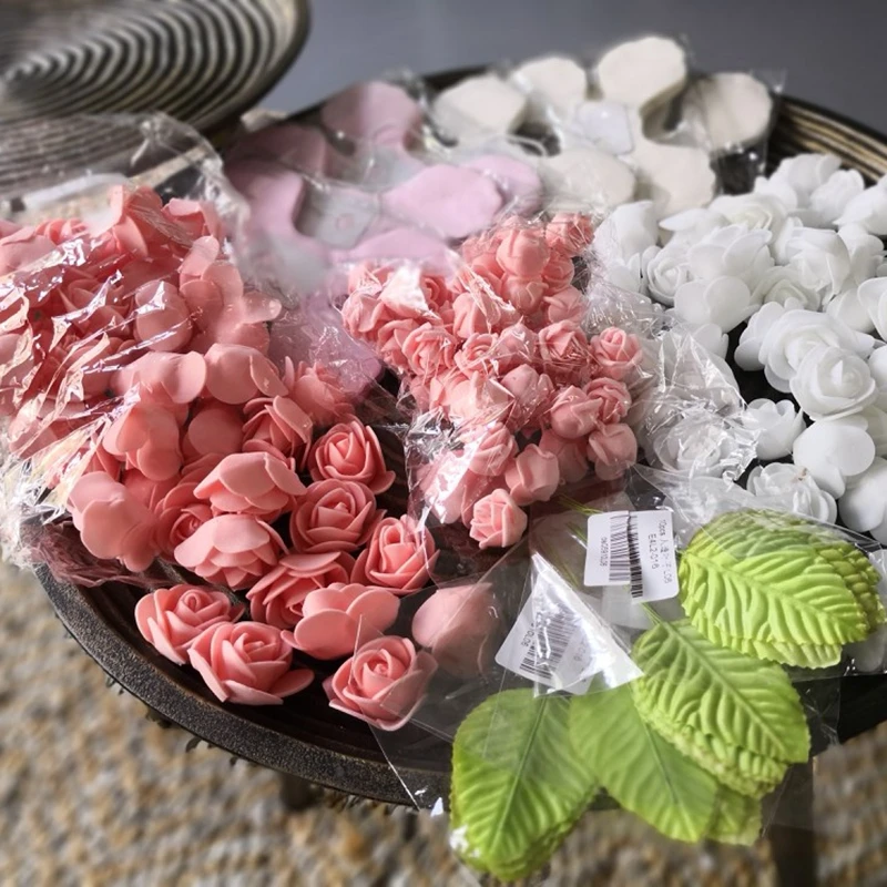 100 головок мини ПЭ Пена Розы Искусственные цветы для свадьбы дома ручной работы цветок венок украшения плюшевый медведь розы цветок