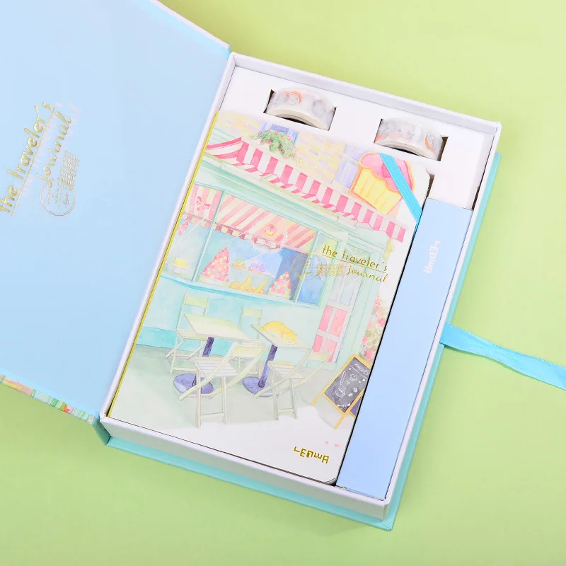 Dessert Store Корейский A5 блокнот Набор Kawaii милый планировщик Органайзер Dokibook личный дорожный дневник записные книжки+ 6 цветных ручек и ленты - Цвет: Dessert Store