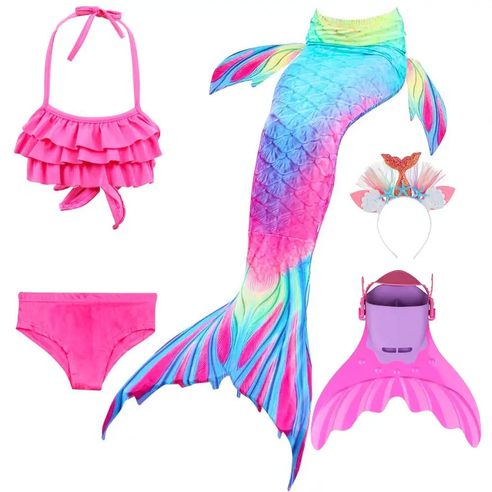 5pcs Mermaid Tail 2 Купальные костюмы с хвостом русалки для девочек Купальник вечерние бикини для косплея купальный костюм с хвостом русалки для ласты для плавания костюм - Цвет: 5pcs Mermaid Tail 2