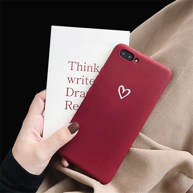 Матовые однотонные красные и синие чехлы с сердечками для huawei P30 P20 mate 10 20 Pro Lite Honor 8X 8A 10 MAX Lite V20 P Smart - Цвет: Red