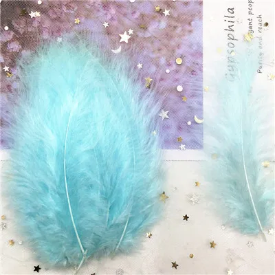 Light blue 50p Natural Turkey Feathers Plumes 4-6 Inches10-15cm Multicolor Chicken Marabou Feather DIY Craft Wedding Jewelry Decoration 50pcs - Цвет: Light blue 50p