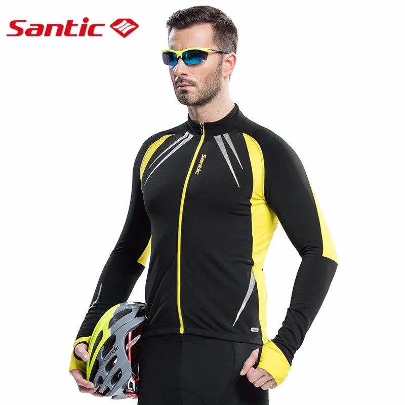 

SANTIC Men's Thermal Cycling Jacket Winter Warm Up Fleece Bicycle Clothing Windproof Bicycle Sports Coat MTB Bike Jersey