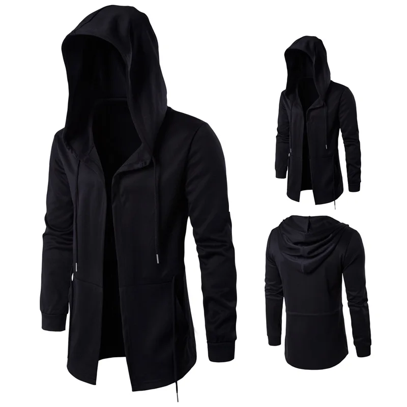 

Fashion Mens Dark Department Hooded Trench Coat Sweatshirts Hip Hop Long Sleeve Cloak Jacket Mantle Windbreaker Streetwear Top