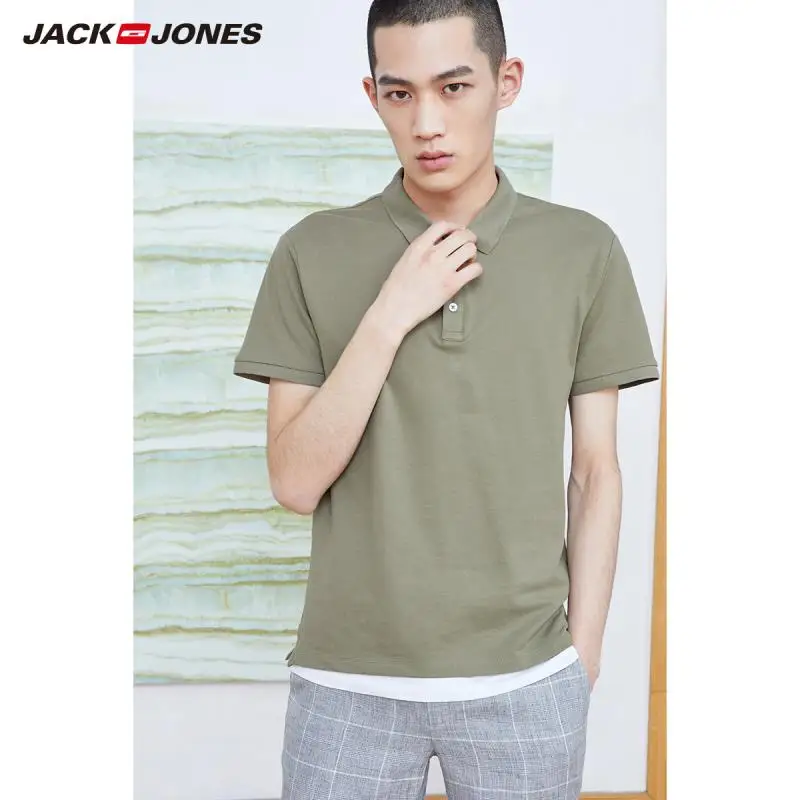 FADED GREEN JackJones Мужская однотонная хлопковая рубашка поло с отложным воротником, мужская одежда 219106516 - Цвет: FADED GREEN
