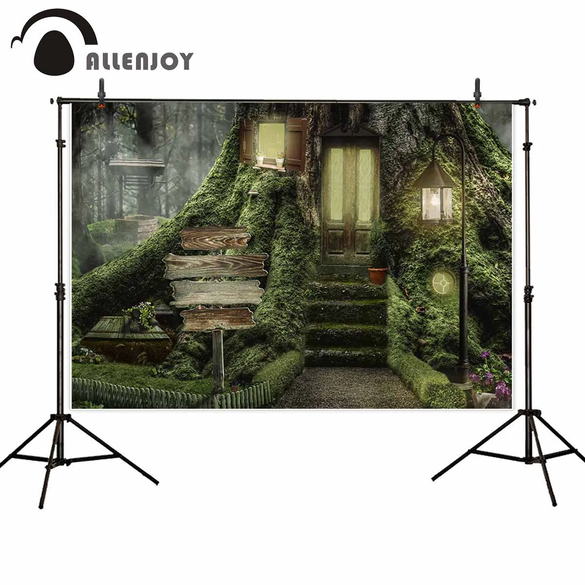 Фон для фотосъемки Allenjoy детский коллаж сказка забор лес таинственные цветы dreamful