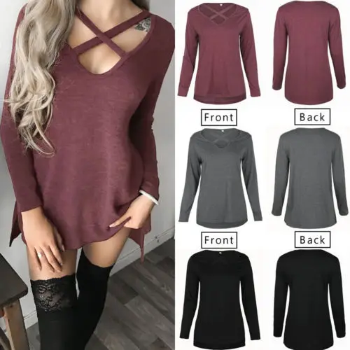 2017 Women Mini Dress Short Long Sleeve Shirt Casual V Neck Lace up Sexy Pullover Autumn Winter Split Loose Tops Dresses | Женская