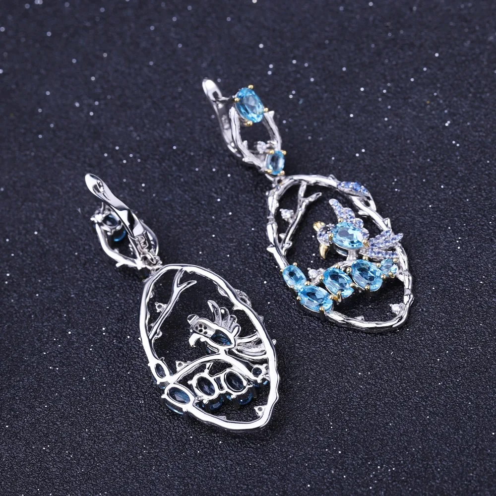 Серьги женские из серебра 925 пробы с натуральным голубым топазом