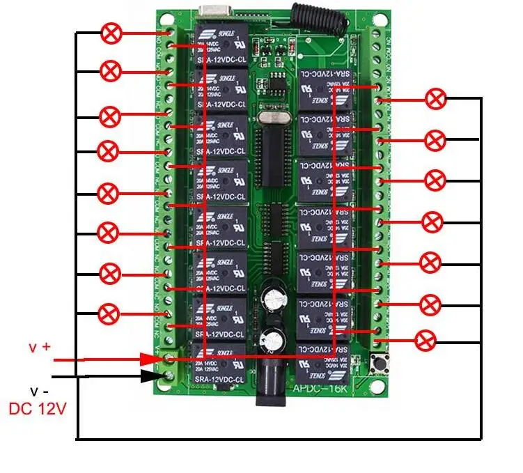 Универсальный домашний длинный диапазон DC 12V 15CH Радиоконтроллер RF беспроводной