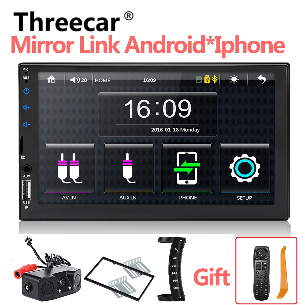 pz451 kit Автомагнитола 7049D HD " сенсорный экран стерео 2 Din Bluetooth FM SD USB Aux вход Зеркало Ссылка Android Mp5 плеер - Цвет: pz451 kit