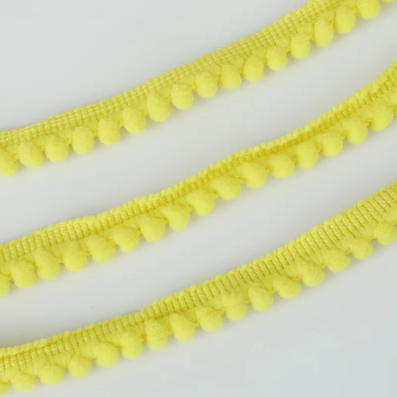 Желтое трикотажное хлопковое кружево с помпонами 5 мм 10 ярдов/шт. ручная работа