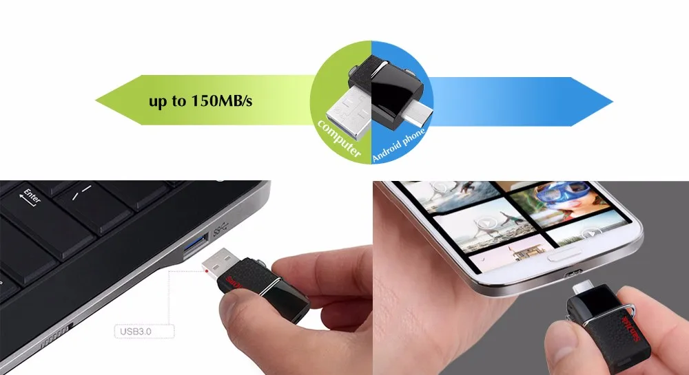 USB флеш-накопитель SanDisk 3,0, 128 ГБ, 64 ГБ, 32 ГБ, 16 ГБ, 8 ГБ, флешка, USB флешка, 3,0, флеш-накопитель, U диск с адаптером MicroUSB TypeC