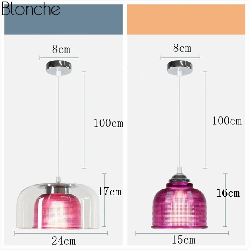 Цветной стеклянный подвесной светильник в скандинавском стиле светодиодная