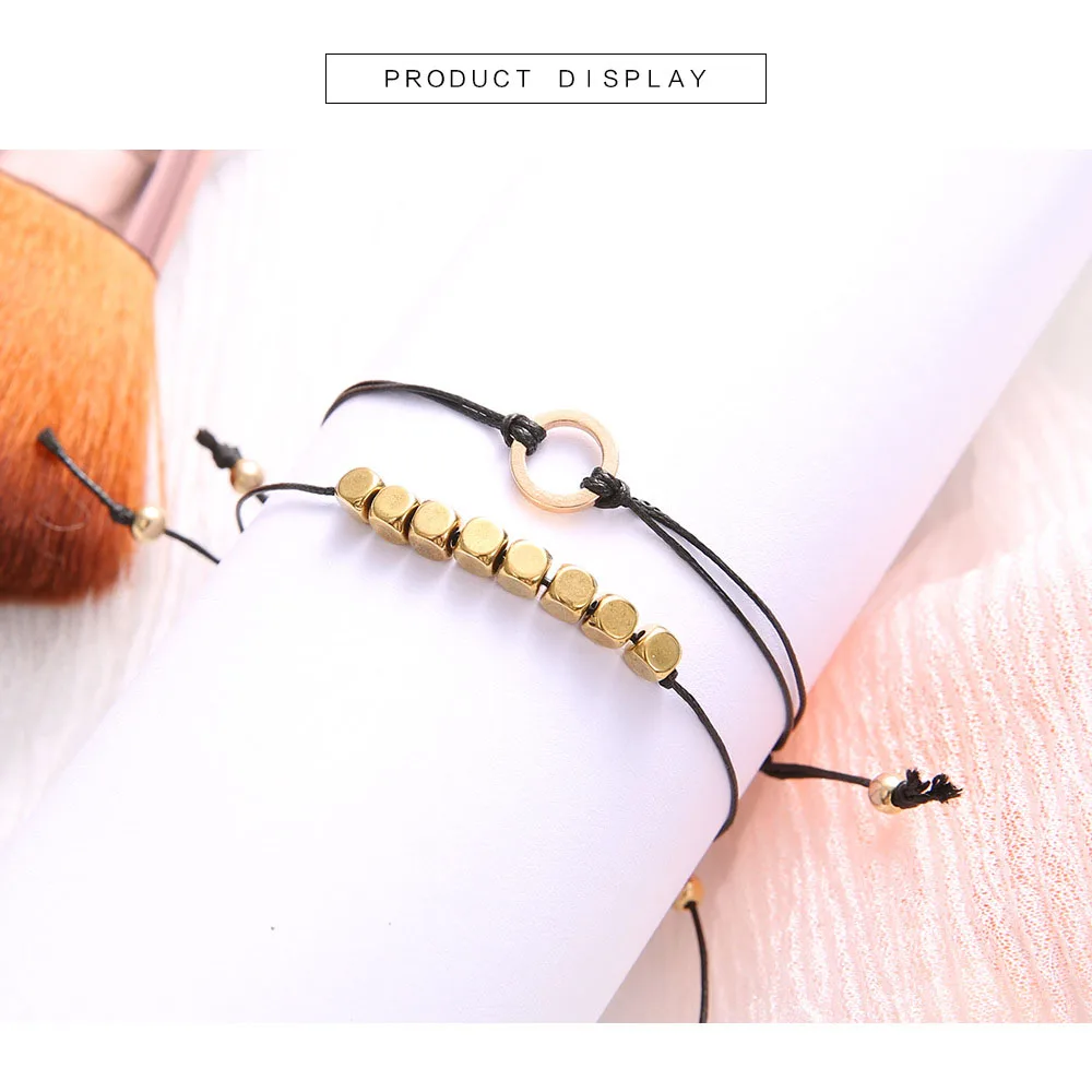 2 шт. Европейский Американский богемный простой черный браслет Круглый из бисера