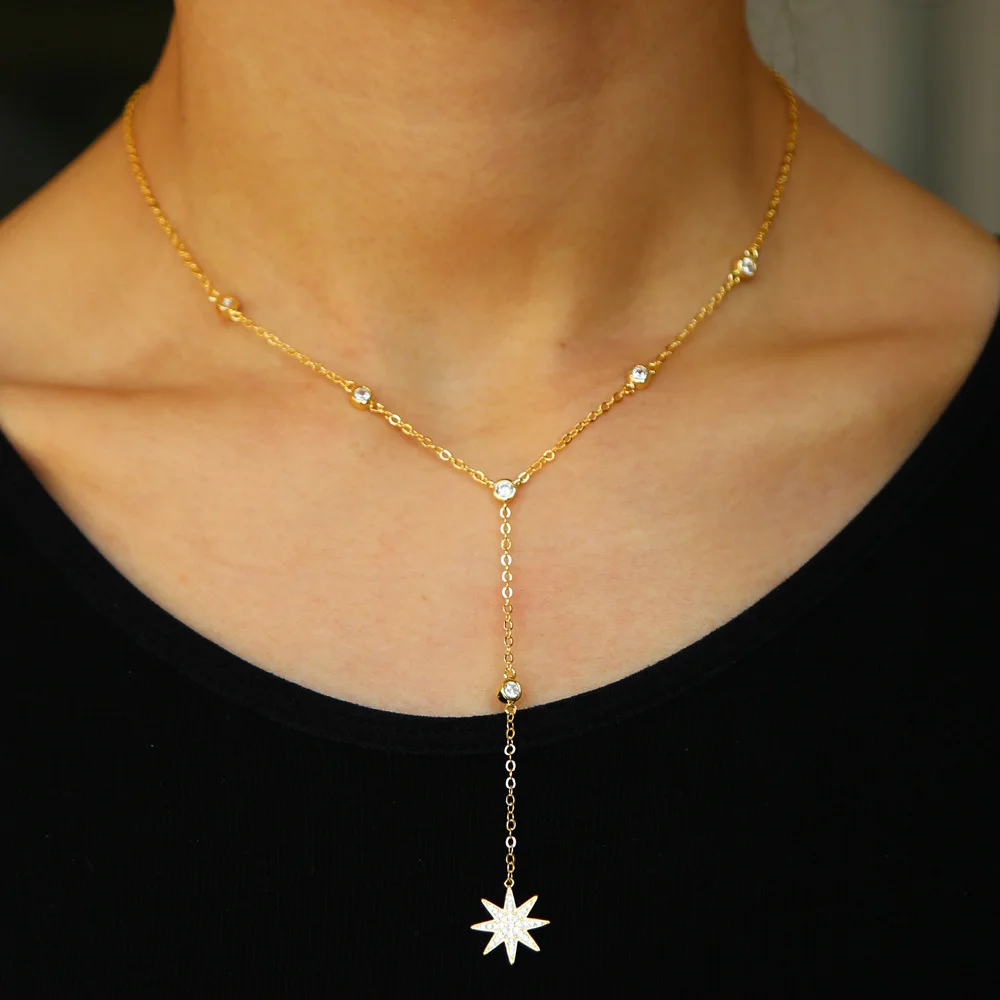 Женская Длинная цепочка с инкрустацией трехцветная из кубического циркония