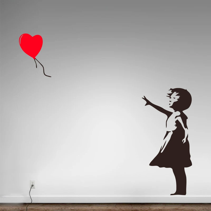 

Banksy Vinyl Wall Sticker Home Decor Girl with Heart Balloon Street Graffiti Art Decal There Is Always Hope Mural Free shipping