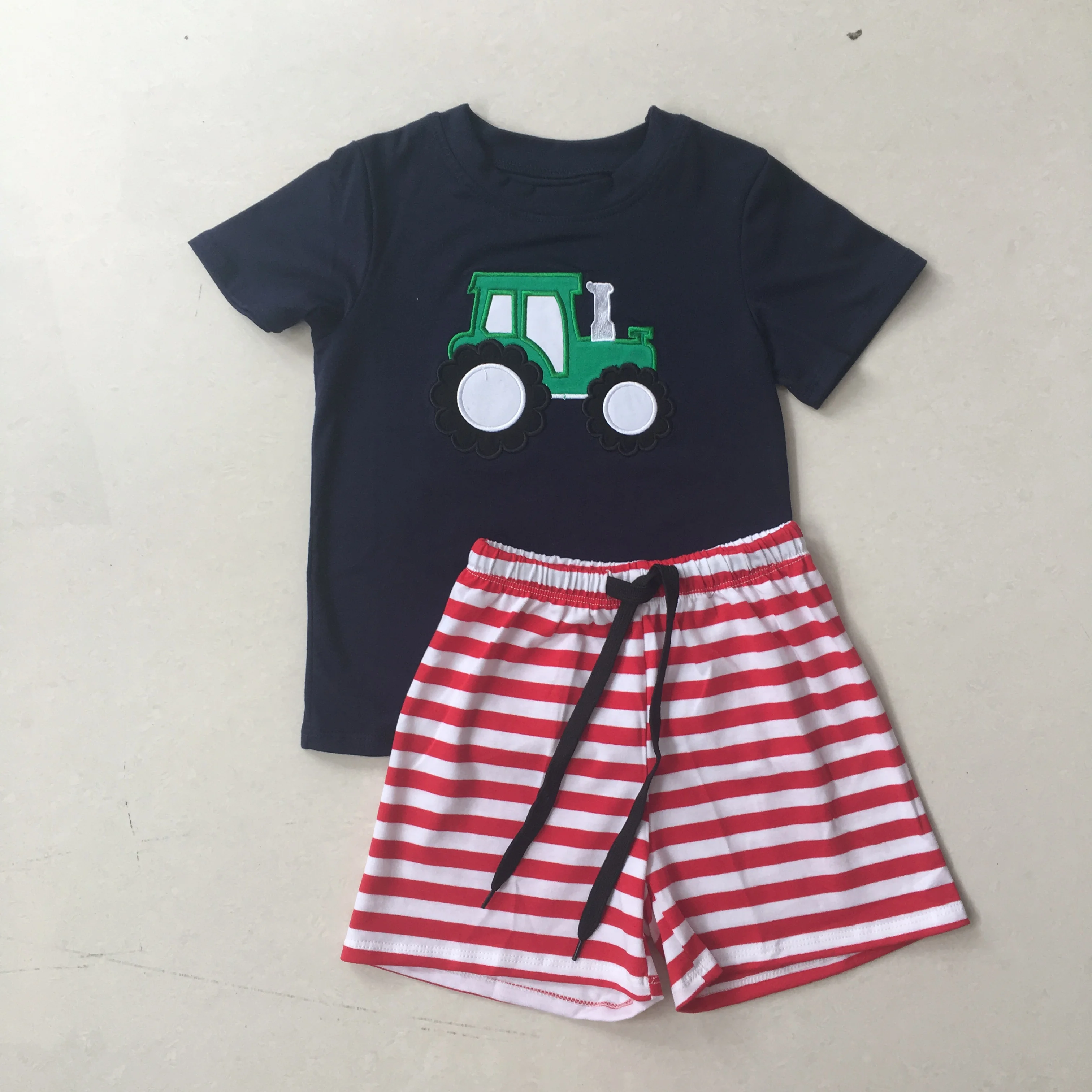 Puresun New Design Toddler Popular Boy Lovely Summer Clothing Sets Embroidery Tractor Pattern Set Boutique Kids Outfits | Детская одежда