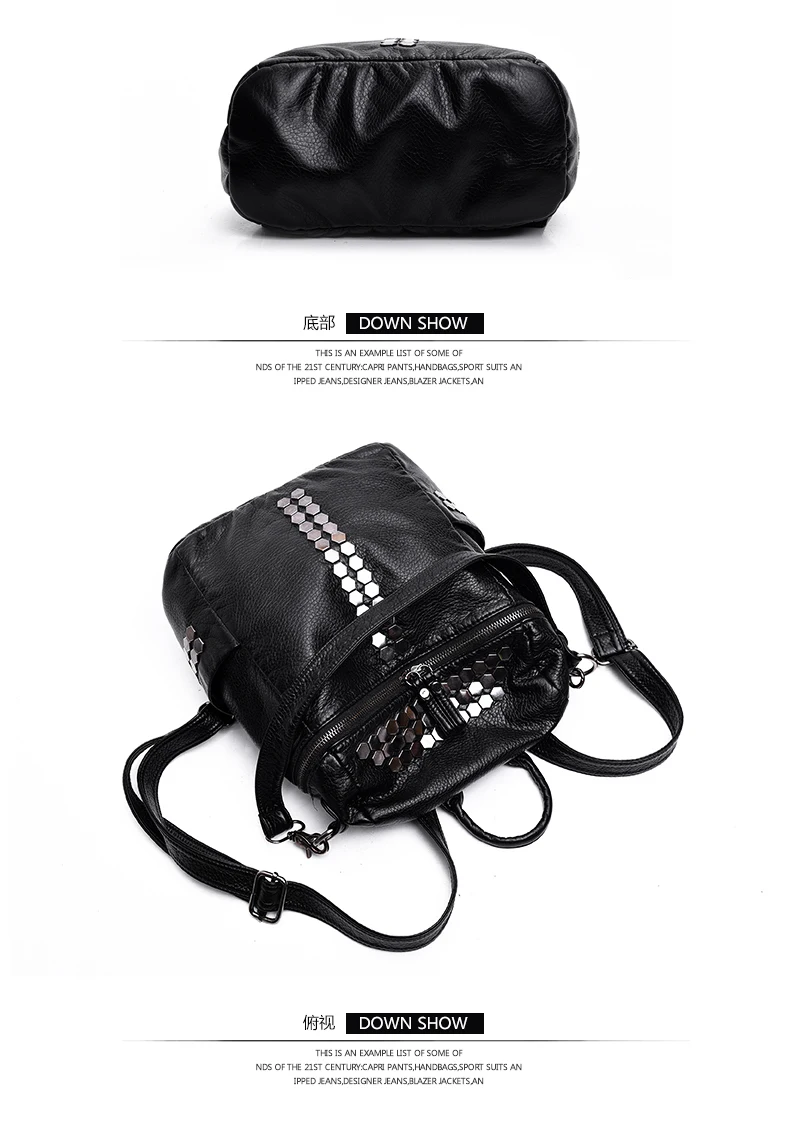 Модная женская сумка для отдыха mochilas, женские рюкзаки с заклепками, Черная мягкая кожаная сумка, школьные сумки для девочек