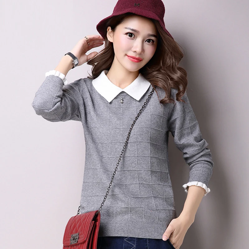 Pullovers Women 2019 Autumn New Plus Size Casual Knitted Tops Female Solid Color Long Sleeves Cashmere Pullover Sweaters OK848 | Женская