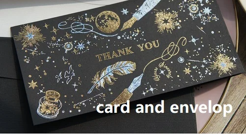 card and envelop 12set black white Gold Theme feather star thank you Card Wedding Birthday Valentine Party Invitation with Envelope Gift Message - Цвет: card and envelop