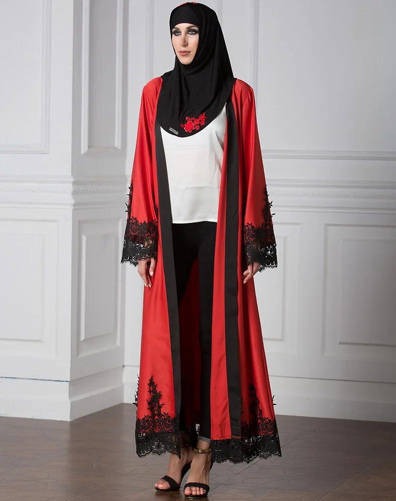 Арабский кардиган мусульманское платье абайя однотонное кружевное в пол