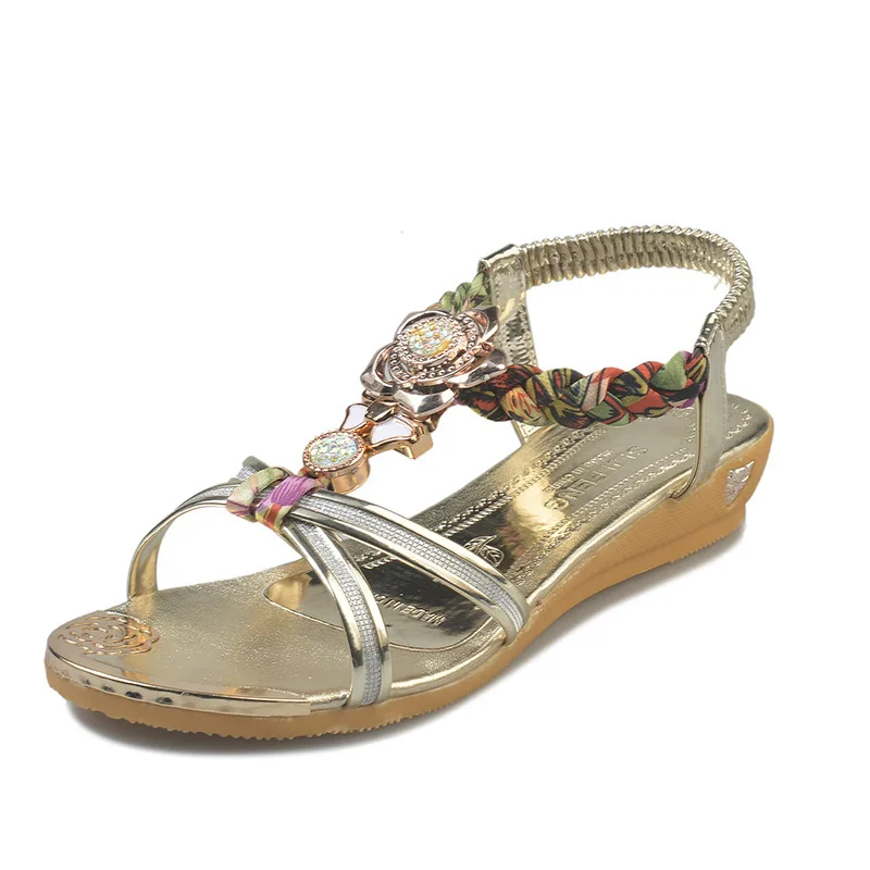 

Summer Shoes Sweet Womens Flowers Flat Sandals High Quality Rhinestones Casual Flats Plus Size 35-40 Sandalias