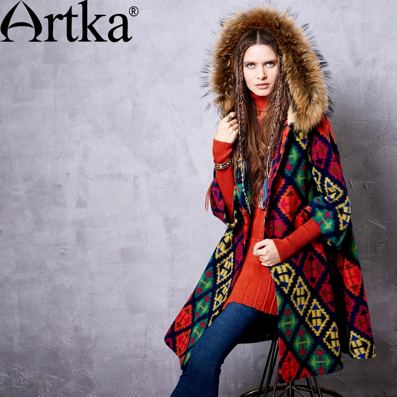 Женская куртка с капюшоном ARTKA шерстяной кардиган в клетку верхняя одежда на