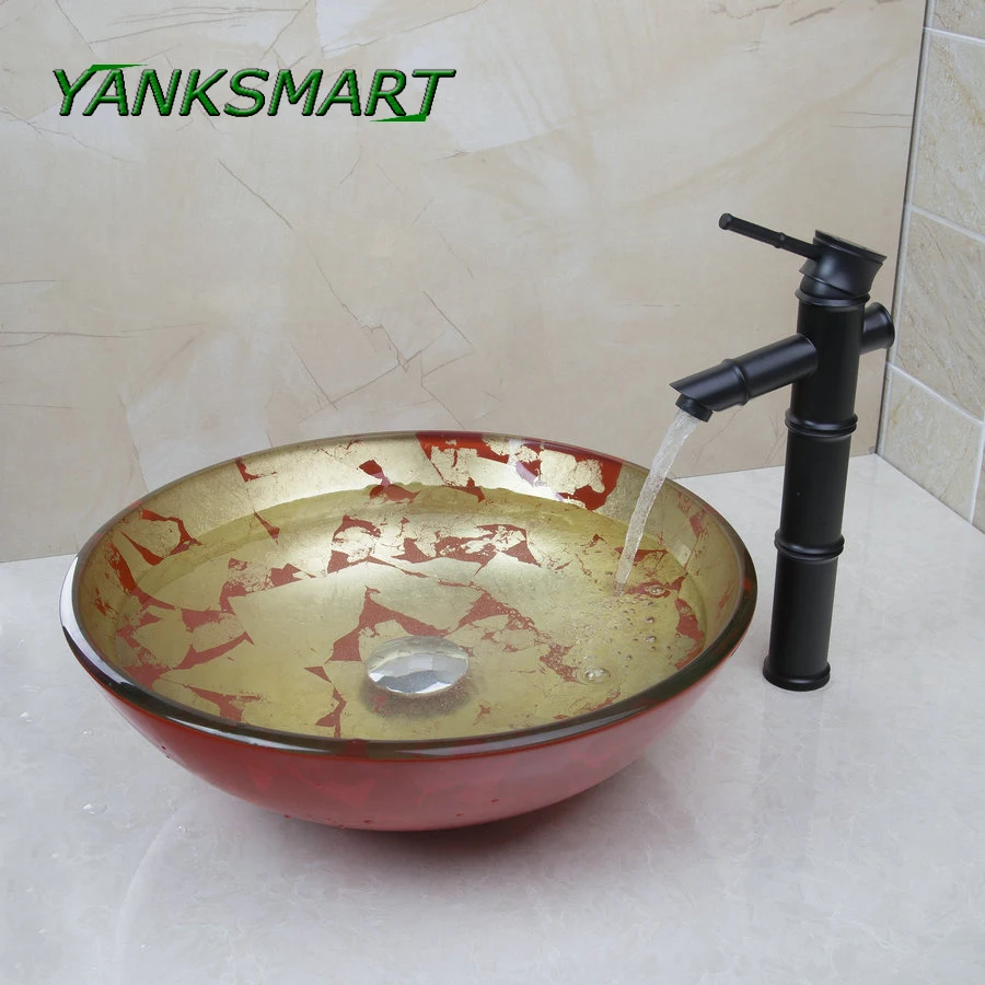 YANKSMART ванная комната бамбуковый дизайн закаленное стекло Столешница Раковина с