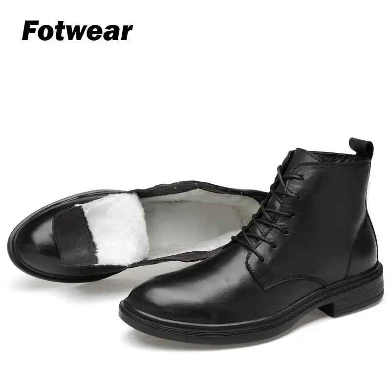 Fotwear Men's Genuine Leather Boots formal boots Ankle Premium lace-up casual shoes Men shape Slim welt luxury classic style | Обувь